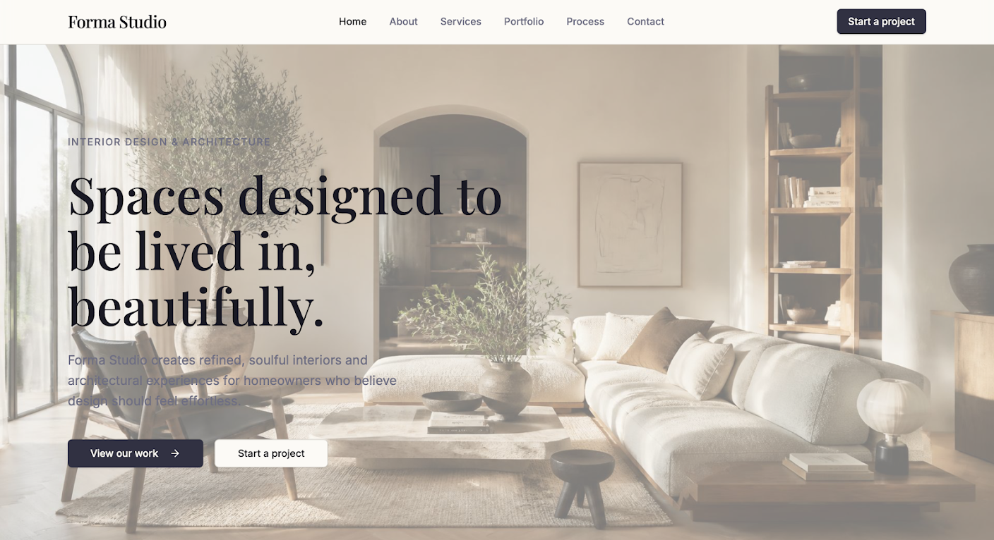 Captura del sitio Forma Studio con portafolio de proyectos y servicios de diseño interior